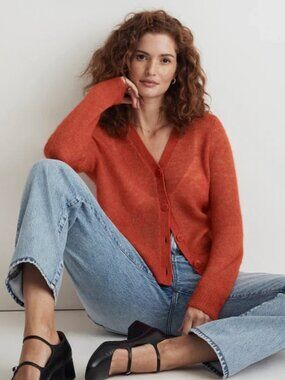 Madewell Orange V-Neck Button Cardigan